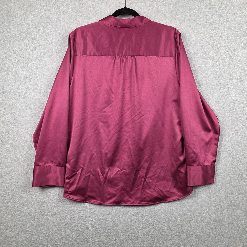 Coldwater Creek Shirt Womens 1X Pink Satin Button Front Long Sleeve Blouse Top - Picture 2 of 10